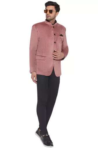 velvet jodhpuri bandhgala blazer for men (peach)