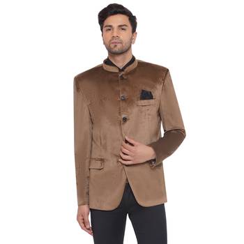 velvet jodhpuri bandhgala blazer for men (brown) 1