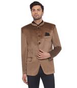 velvet jodhpuri bandhgala blazer for men (brown)