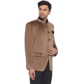 velvet jodhpuri bandhgala blazer for men (brown) 2