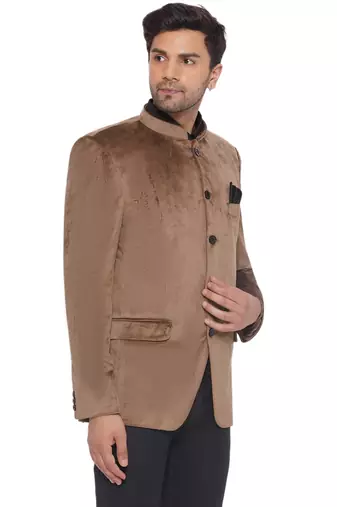 velvet jodhpuri bandhgala blazer for men (brown)