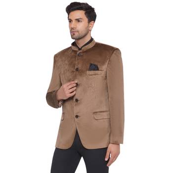 velvet jodhpuri bandhgala blazer for men (brown) 3