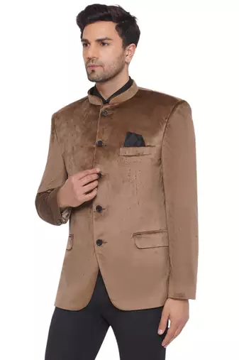 velvet jodhpuri bandhgala blazer for men (brown)