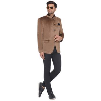 velvet jodhpuri bandhgala blazer for men (brown) 5