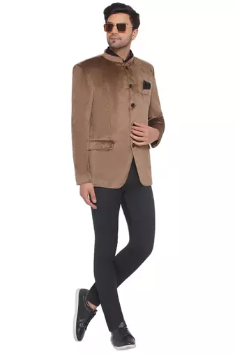 velvet jodhpuri bandhgala blazer for men (brown)
