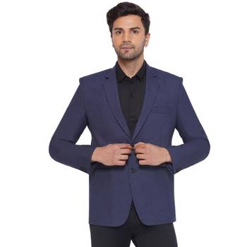 single-breasted collar two button round blazer for men (blue) 1