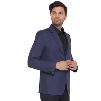 single-breasted collar two button round blazer for men (blue) 2