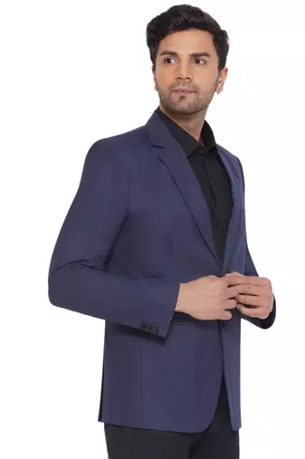 single-breasted collar two button round blazer for men (blue)