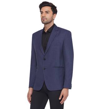 single-breasted collar two button round blazer for men (blue) 3