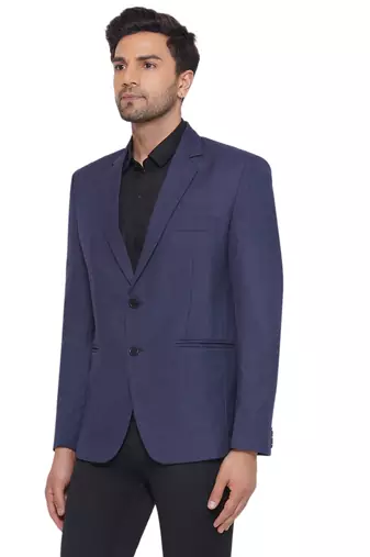 single-breasted collar two button round blazer for men (blue)