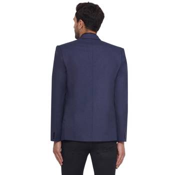 single-breasted collar two button round blazer for men (blue) 4