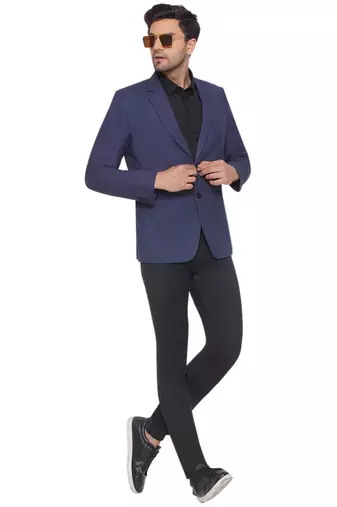 single-breasted collar two button round blazer for men (blue)