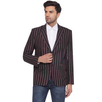 single-breasted collar two button round striped blazer for men (black) 1