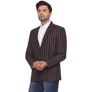 single-breasted collar two button round striped blazer for men (black) 3