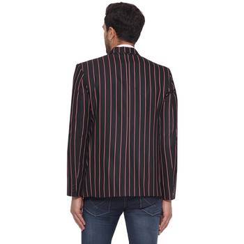 single-breasted collar two button round striped blazer for men (black) 4