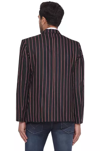 single-breasted collar two button round striped blazer for men (black)