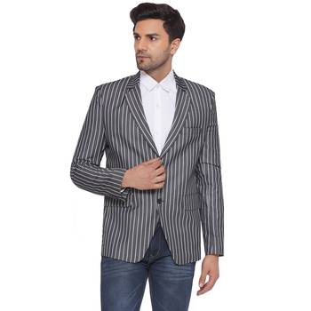 single-breasted collar two button round striped blazer for men (grey) 1