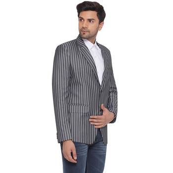 single-breasted collar two button round striped blazer for men (grey) 2