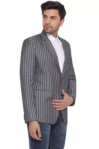 single-breasted collar two button round striped blazer for men (grey)