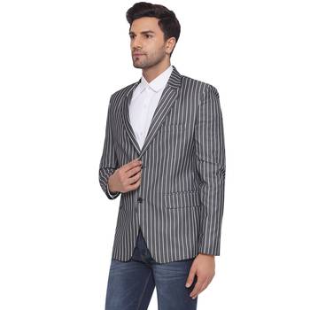 single-breasted collar two button round striped blazer for men (grey) 3