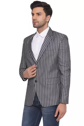 single-breasted collar two button round striped blazer for men (grey)
