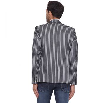 single-breasted collar two button round striped blazer for men (grey) 4