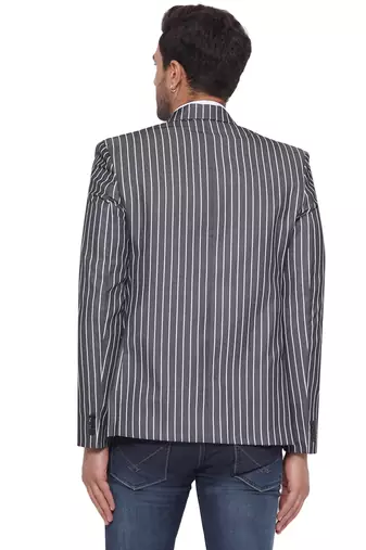 single-breasted collar two button round striped blazer for men (grey)