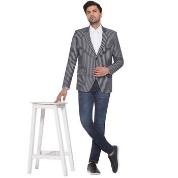 single-breasted collar two button round striped blazer for men (grey) 5