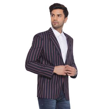 single-breasted collar two button round striped blazer for men (blue) 2