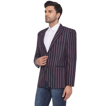 single-breasted collar two button round striped blazer for men (blue) 3
