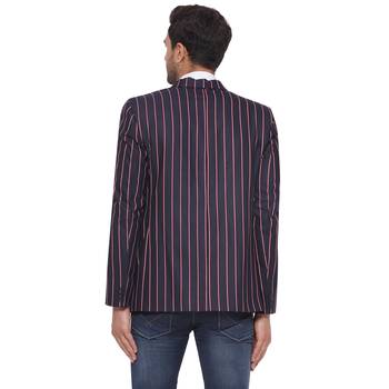 single-breasted collar two button round striped blazer for men (blue) 4