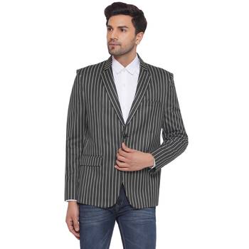 Grey single-breasted collar two button round striped blazer for men 1