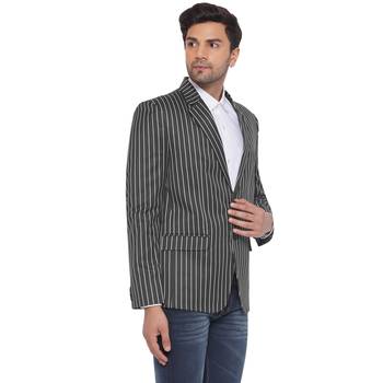 Grey single-breasted collar two button round striped blazer for men 2