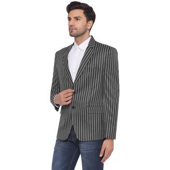 Grey single-breasted collar two button round striped blazer for men 3