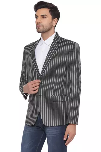 Grey single-breasted collar two button round striped blazer for men