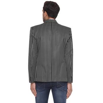Grey single-breasted collar two button round striped blazer for men 4