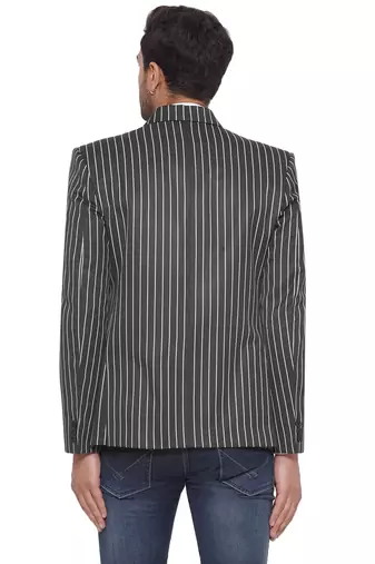 Grey single-breasted collar two button round striped blazer for men