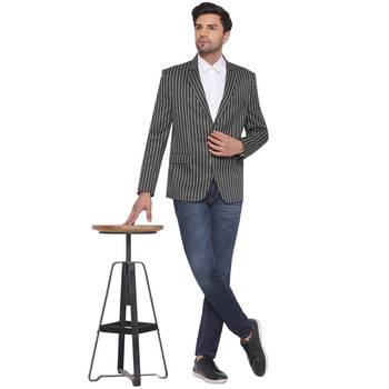 Grey single-breasted collar two button round striped blazer for men 5