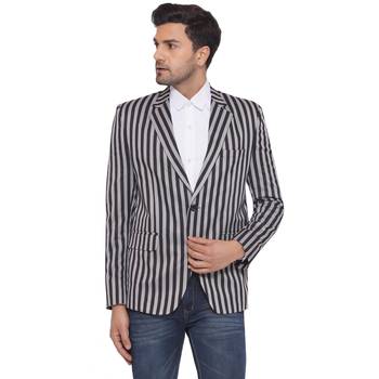 Grey single-breasted collar two button round striped blazer for men 1
