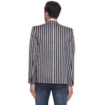 Grey single-breasted collar two button round striped blazer for men 4