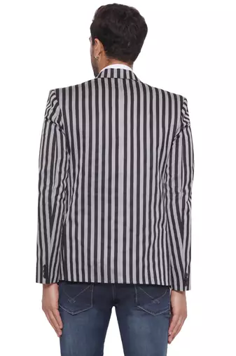 Grey single-breasted collar two button round striped blazer for men