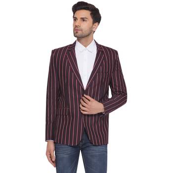 single-breasted collar two button round striped blazer for men (maroon) 1