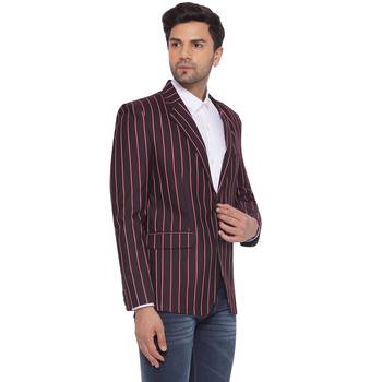 single-breasted collar two button round striped blazer for men (maroon) 2