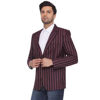 single-breasted collar two button round striped blazer for men (maroon) 3