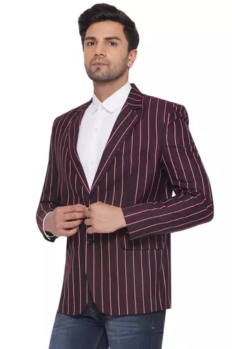 single-breasted collar two button round striped blazer for men (maroon)