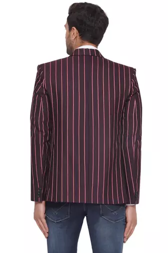 single-breasted collar two button round striped blazer for men (maroon)