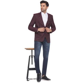 single-breasted collar two button round striped blazer for men (maroon) 5
