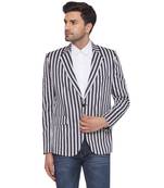 s/b collar two button round striped blazer for men (blue)