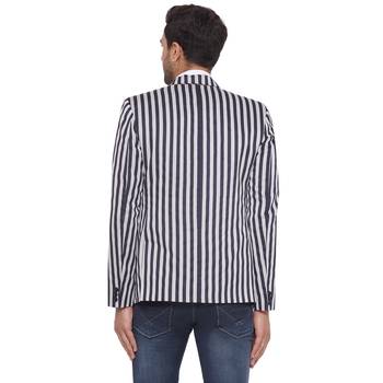 single-breasted collar two button round striped blazer for men (blue) 4