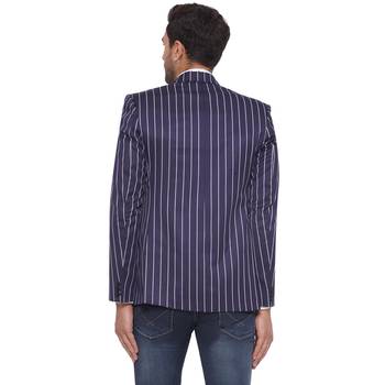 single-breasted collar two button round striped blazer for men (blue) 4